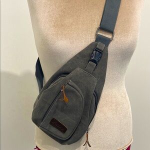 Flish Gray Canvas Crossbody Sling Bag / Unisex